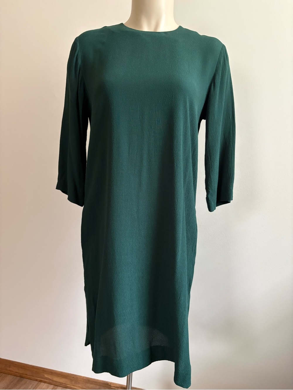 & Other Stories Emerald Green Mini Shift Dress 3/4 Sleeves Size 4